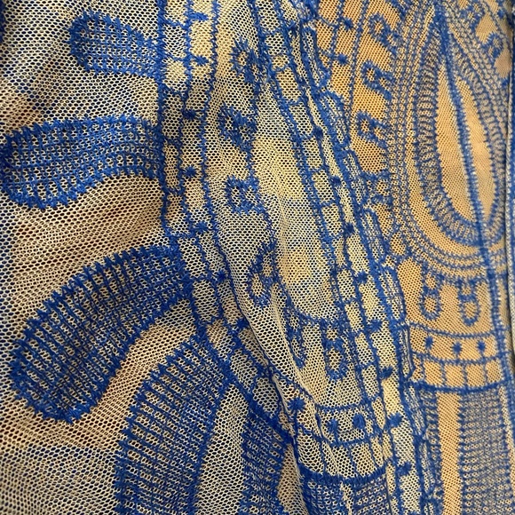 Rebellion Again Blue Sheer Embroidered Lace 3/4 Sleeve Kimono Dress - Picture 7 of 10